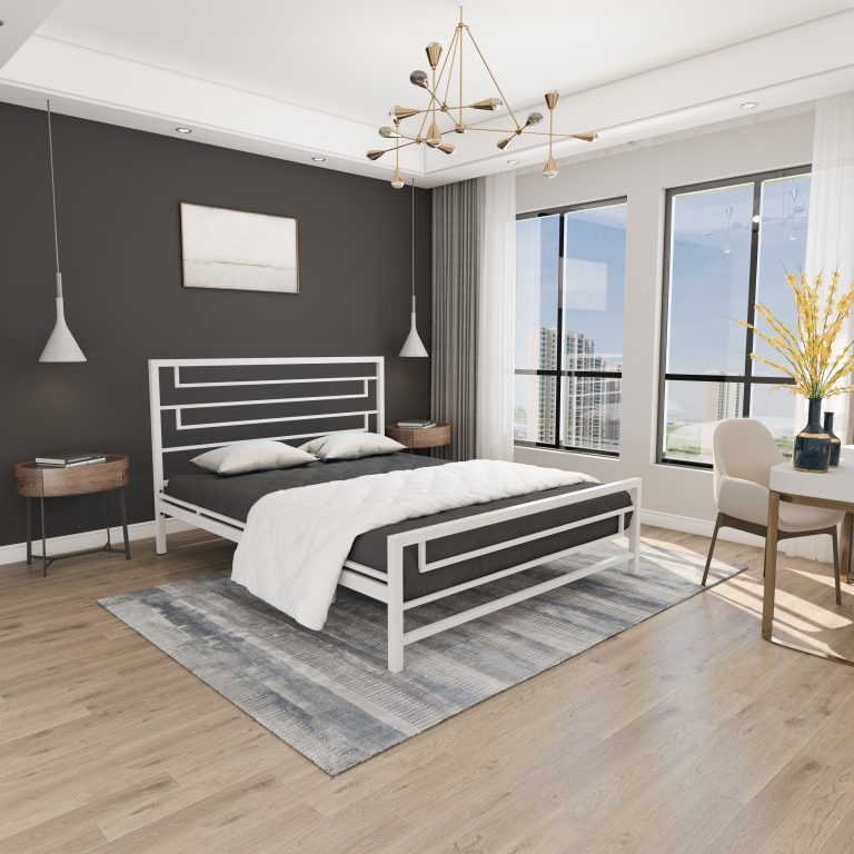 Capella white platform bed for contemporary hotel rooms