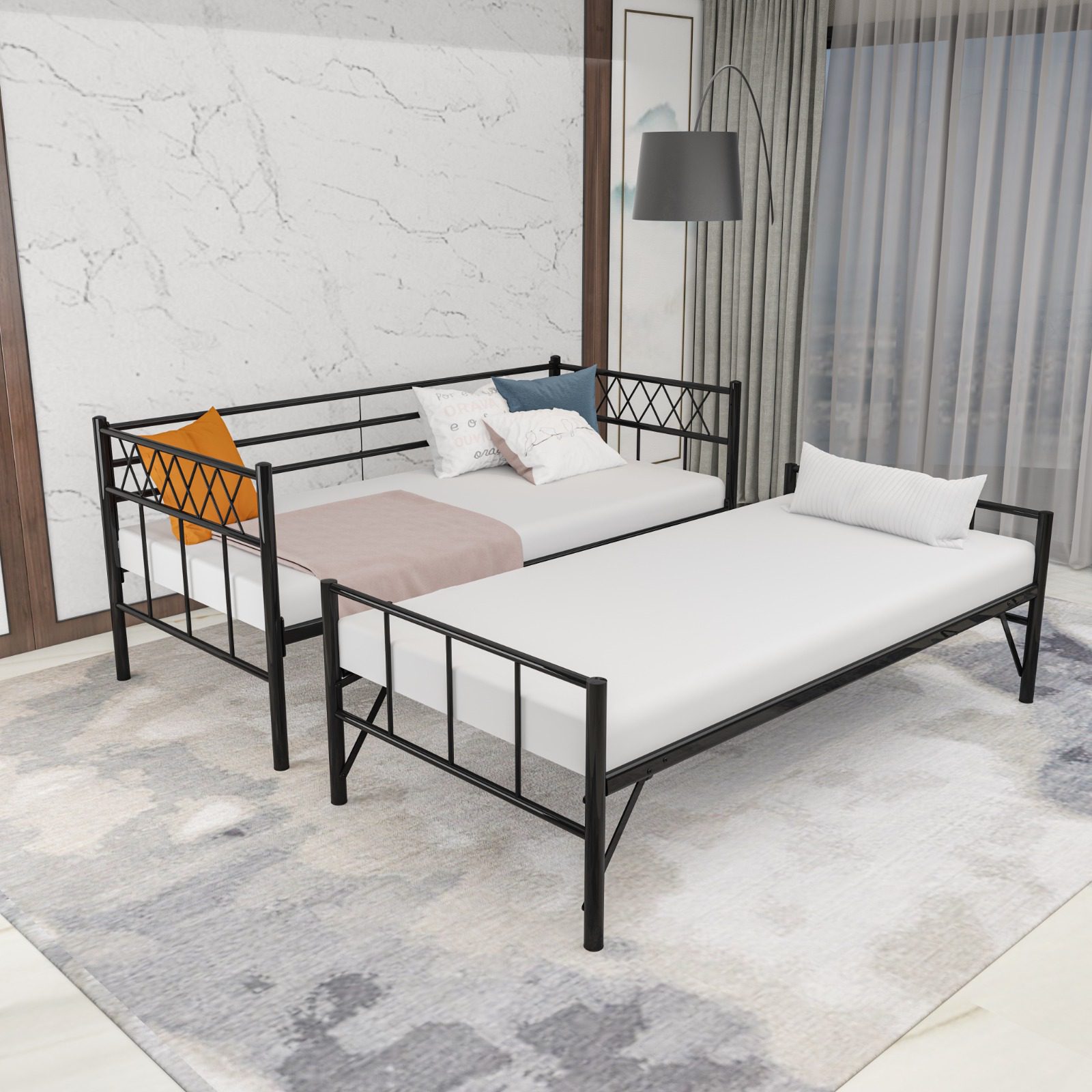 Palma Metallbett - Ruhebett mit Unterbett Ausziehbar