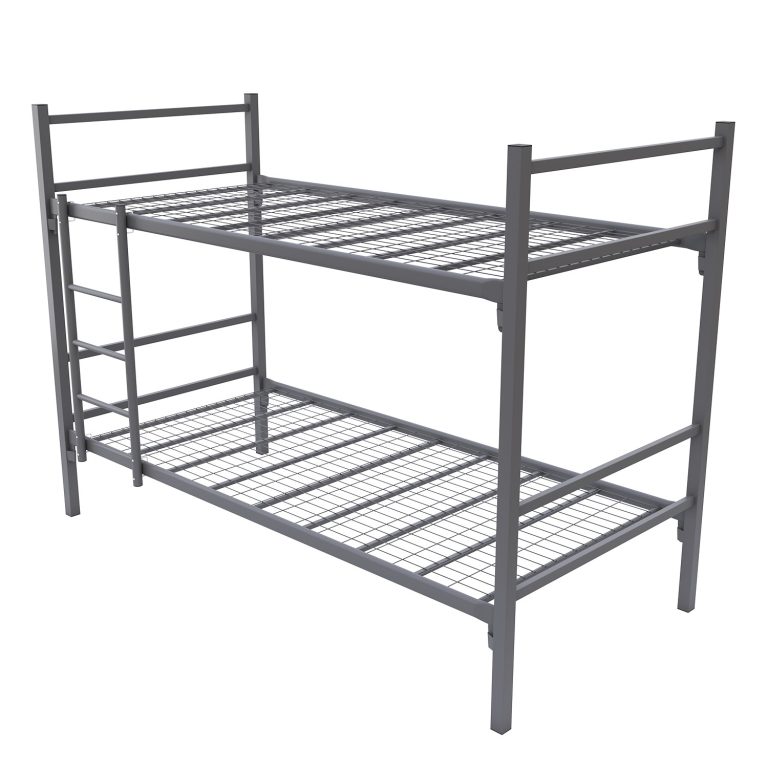 Heavy-duty military barracks bunk bed featuring a strong wire mesh sleeping surface for NATO troops.