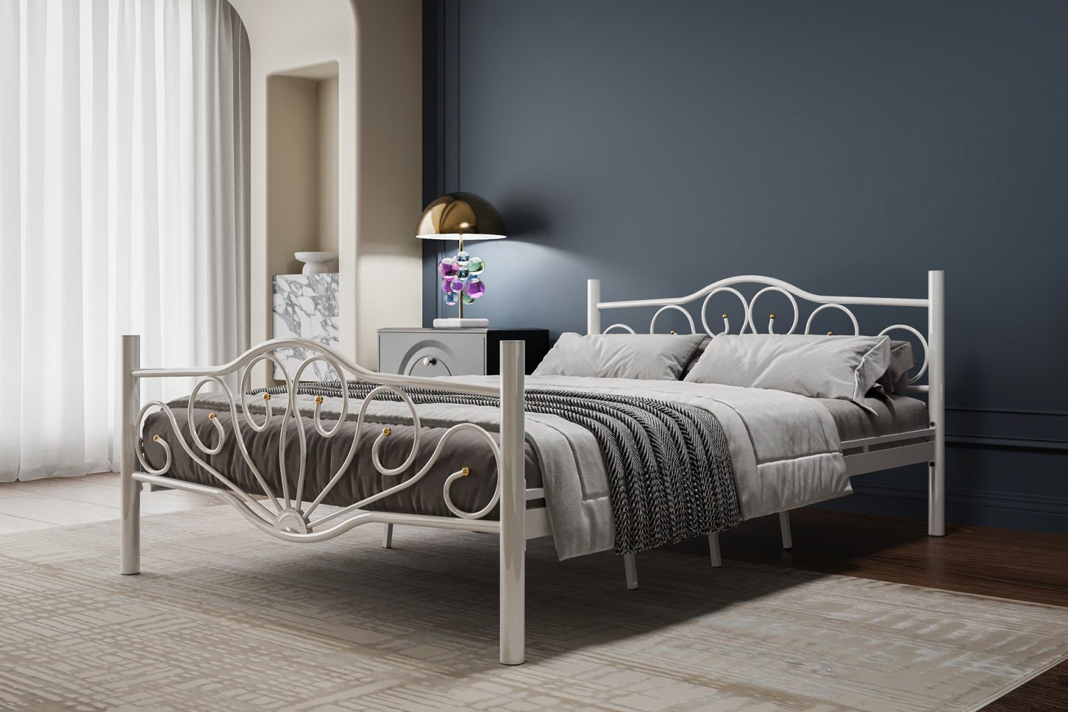 Lale ornate white metal bed frame