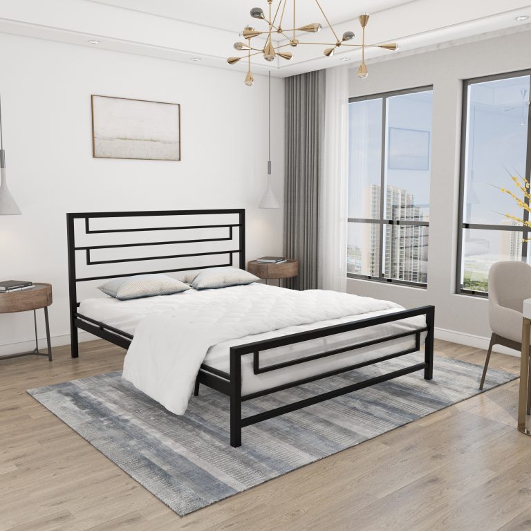 Capella geometric modern commercial metal bed frame in black