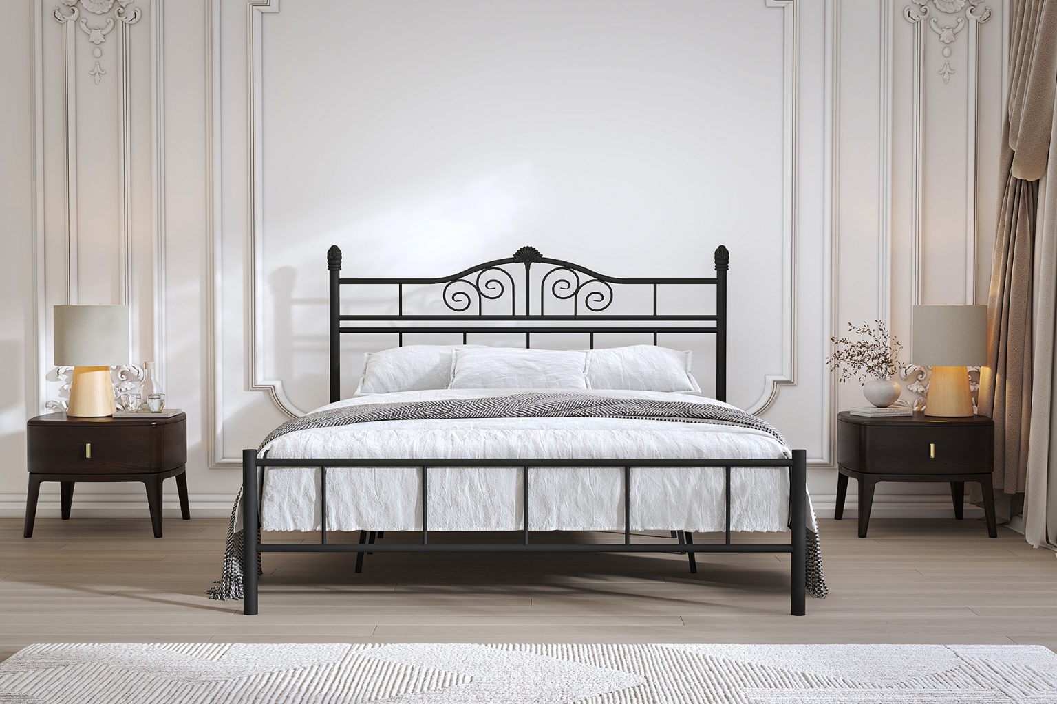 King regal commercial metal bed with high headboard