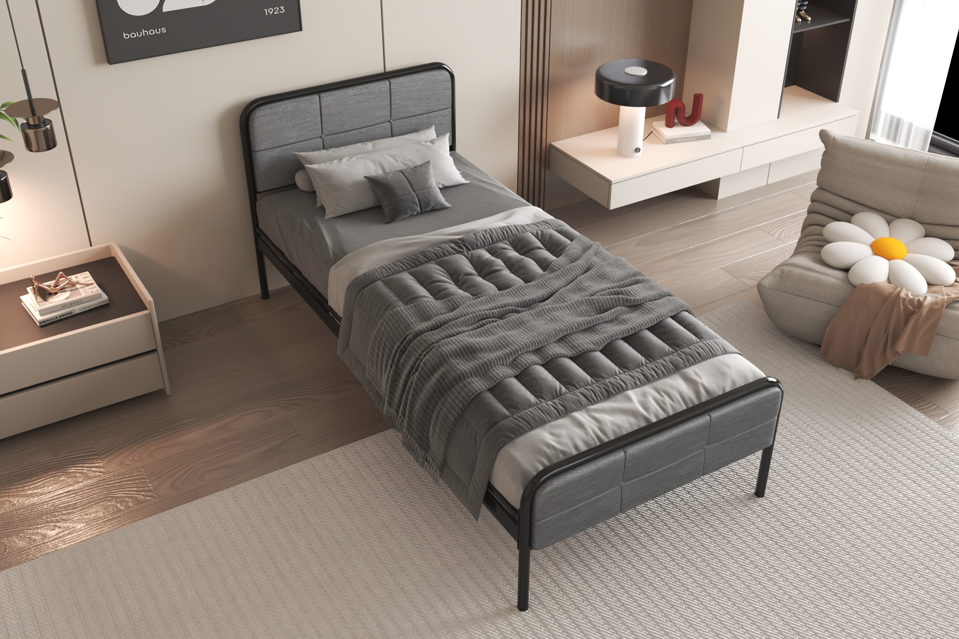 Madison boutique hostel bed with fabric panels top view