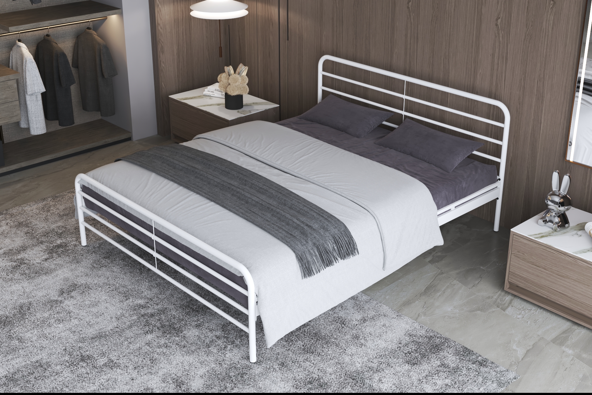 Milas heavy duty white metal guest bed angled view