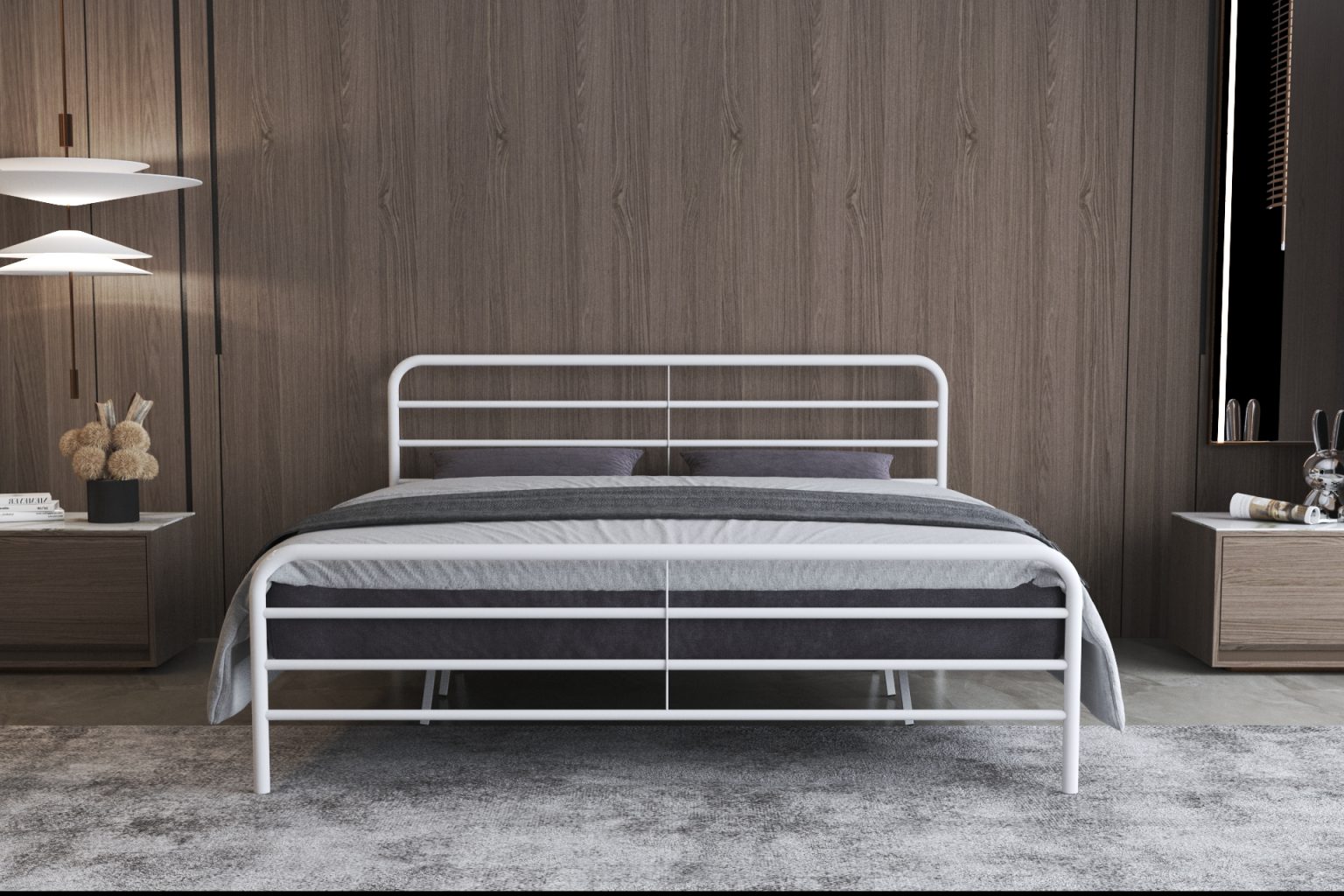 Milas round tube commercial dormitory bed front view