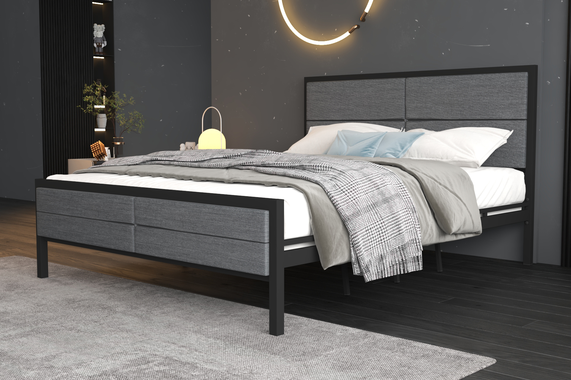 Montana grey upholstered hotel metal bed main view