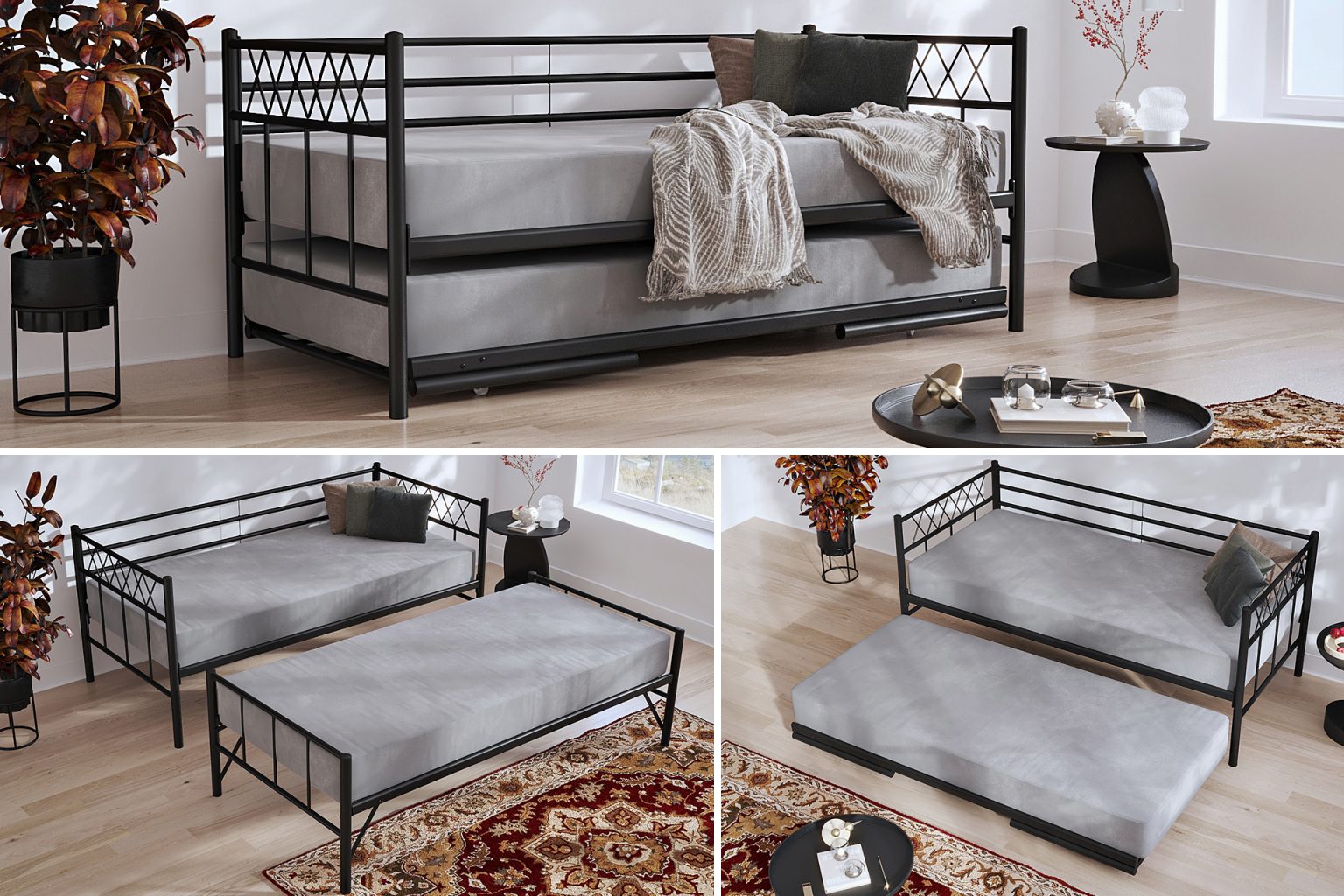Palma commercial metal daybed with trundle setup
