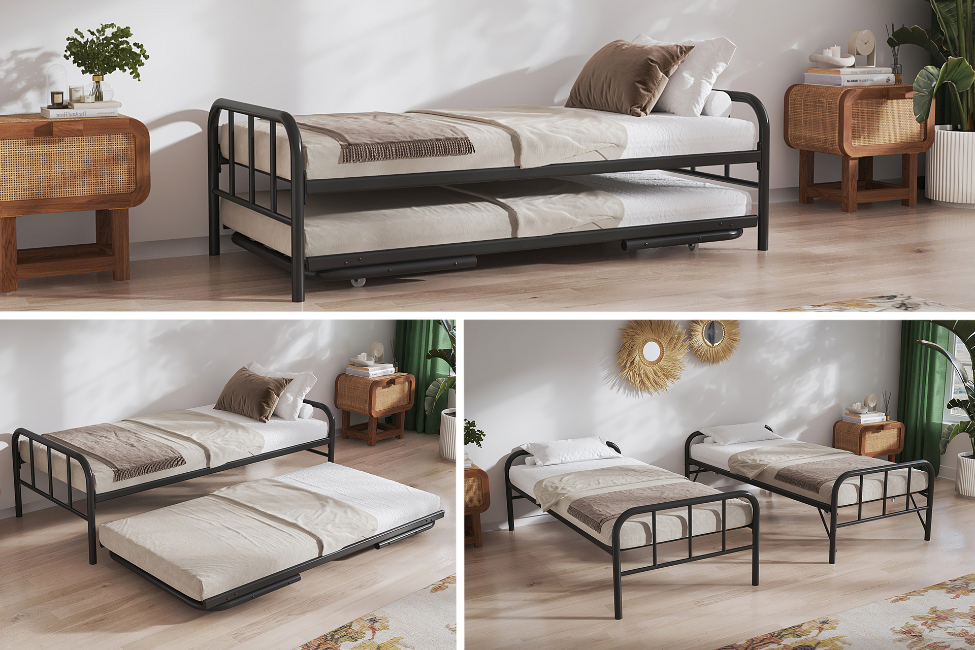 Pratico commercial metal trundle guest bed main view