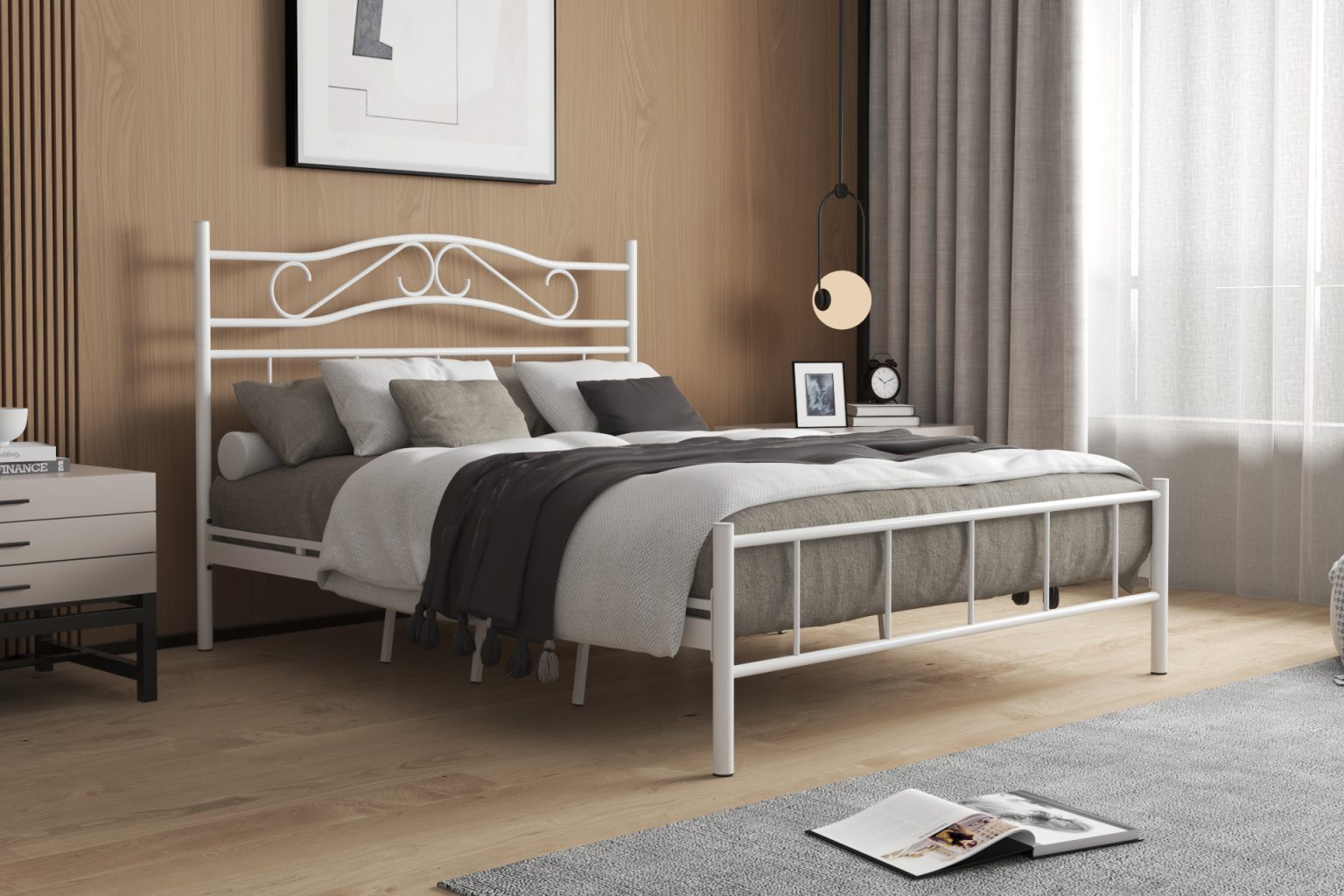 Sandra white romantic commercial metal bed frame