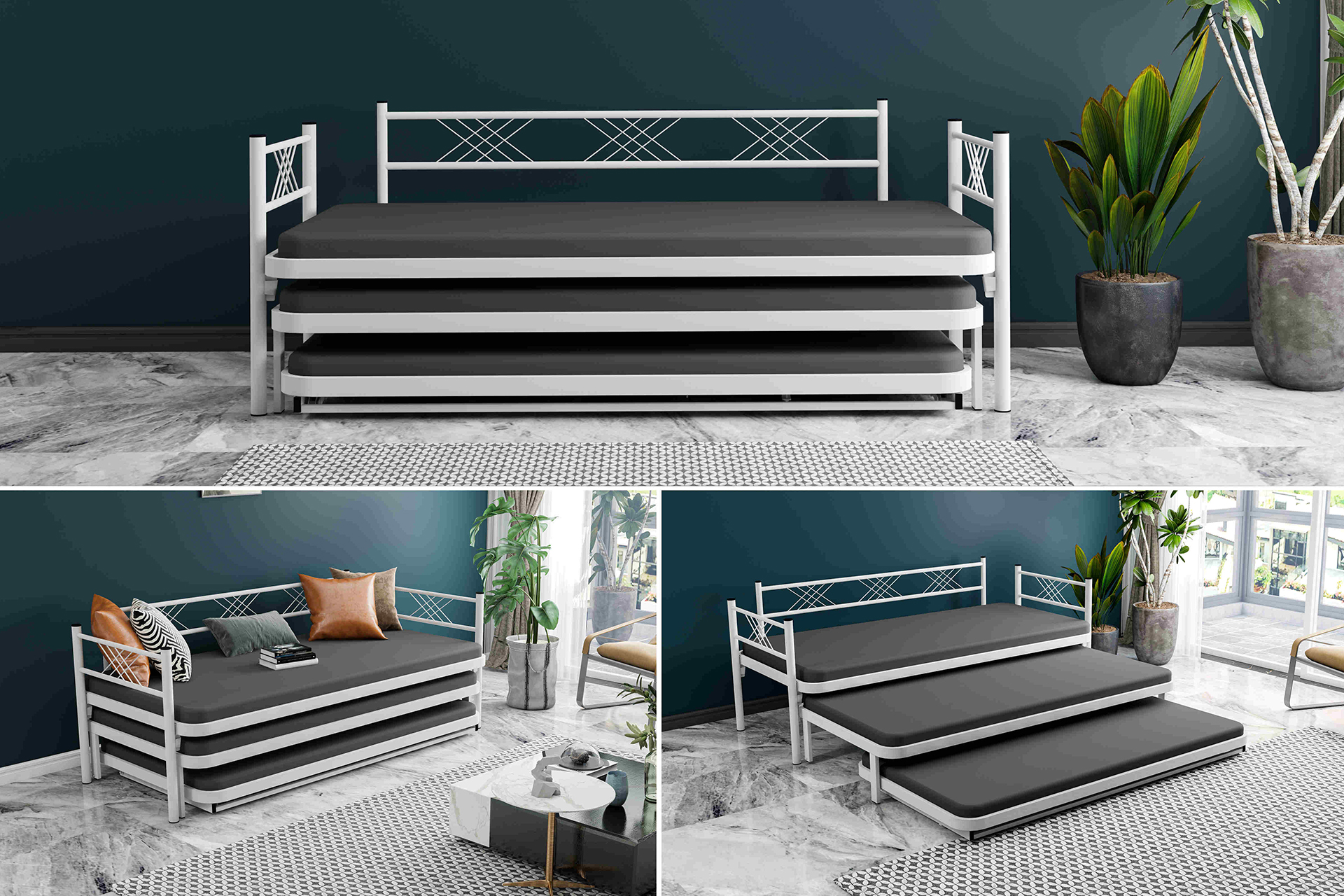 Trio triple sleeper metal daybed with trundle main view